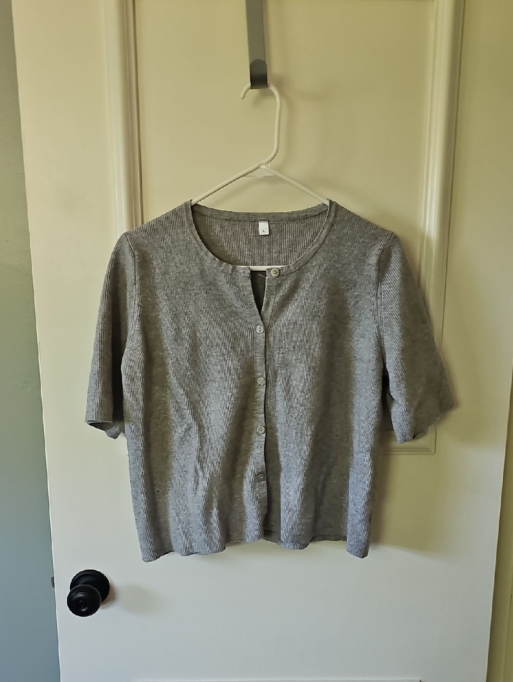 Grey Short-Sleeve Button Cardigan